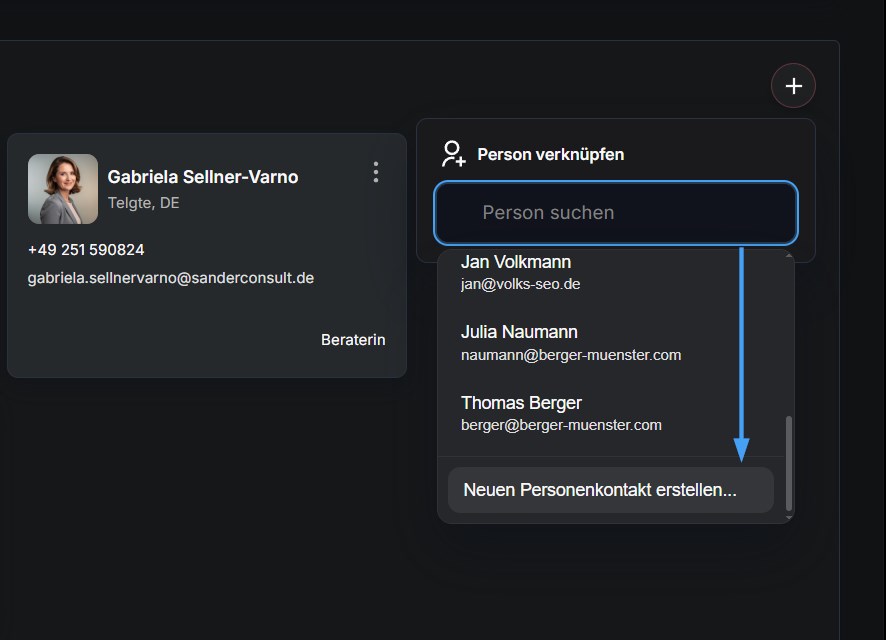 Erstellung Personenkontakte über Unternehmensseite