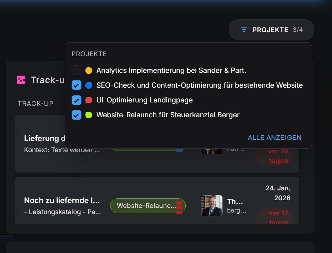 Dashboard: Projekt-Filter